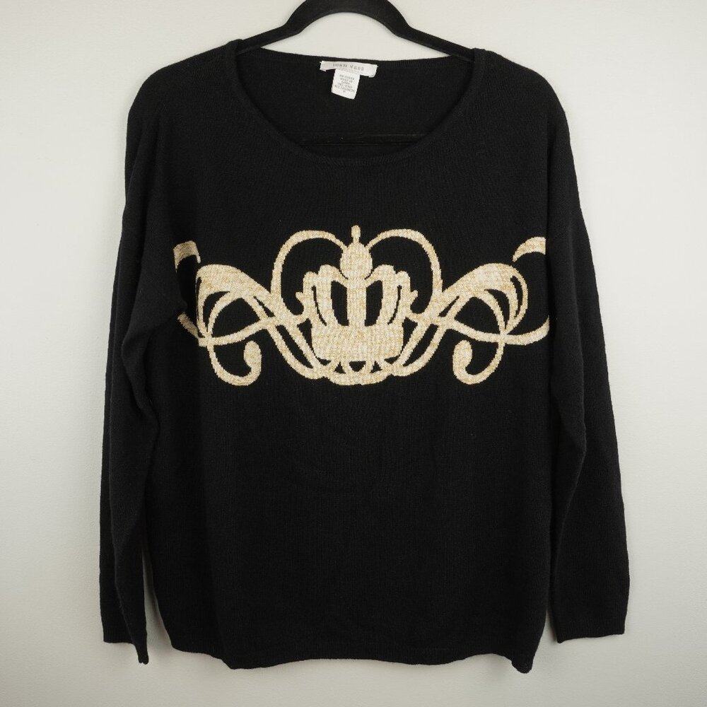Joan Vass Gold Crown Black Wool Cashmere Blend Sweater No Size Tag